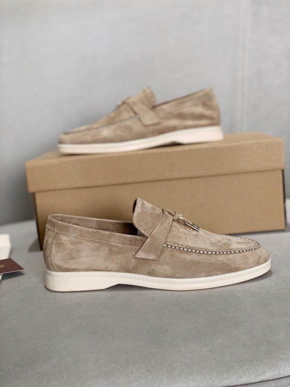 Beige Suede Penny Loafers