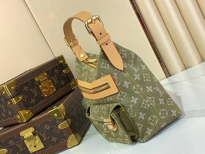 Vintage Denim Messenger Bag Green